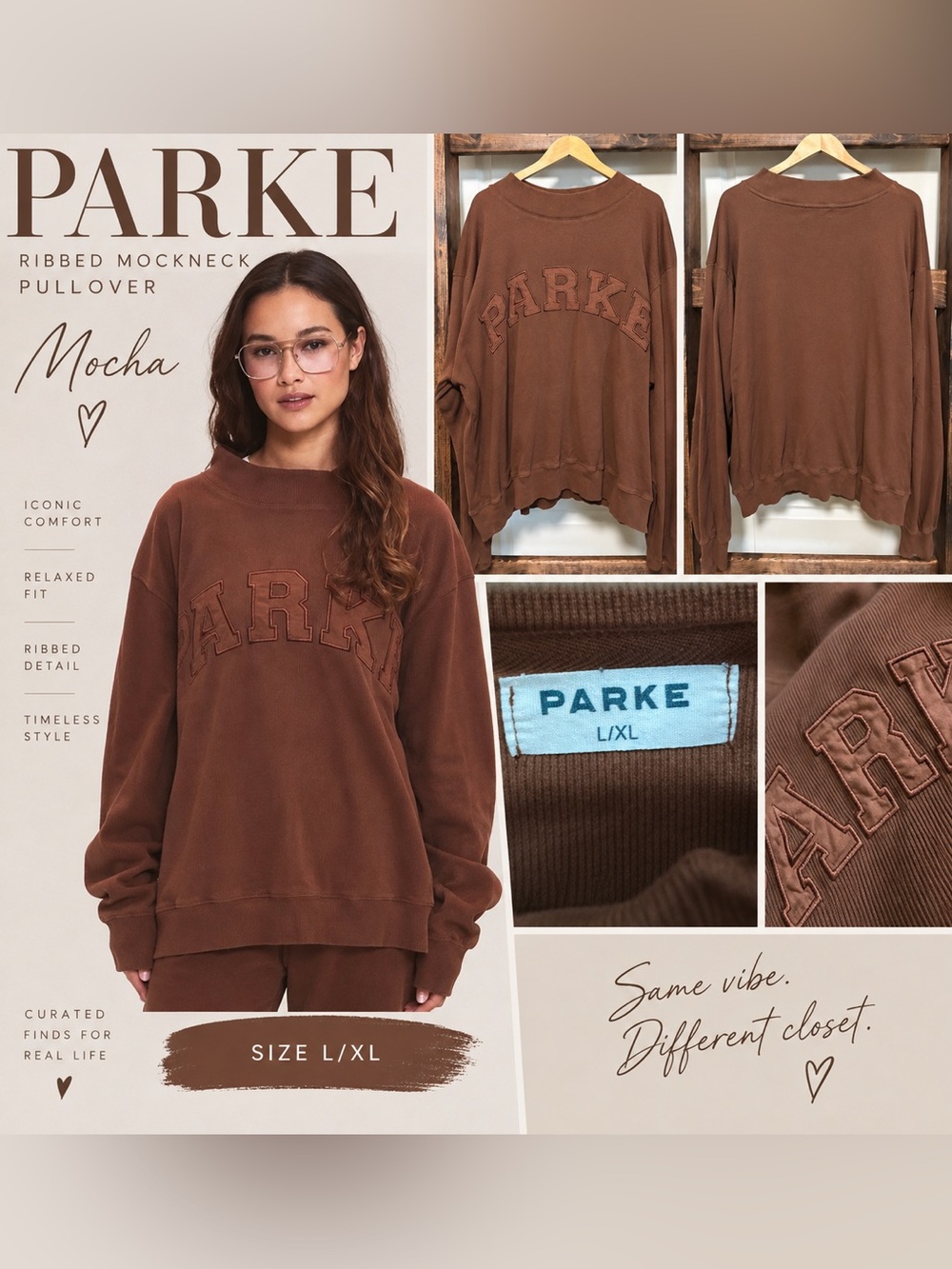 PARKE Ribbed Mockneck Pullover Mocha L/XL